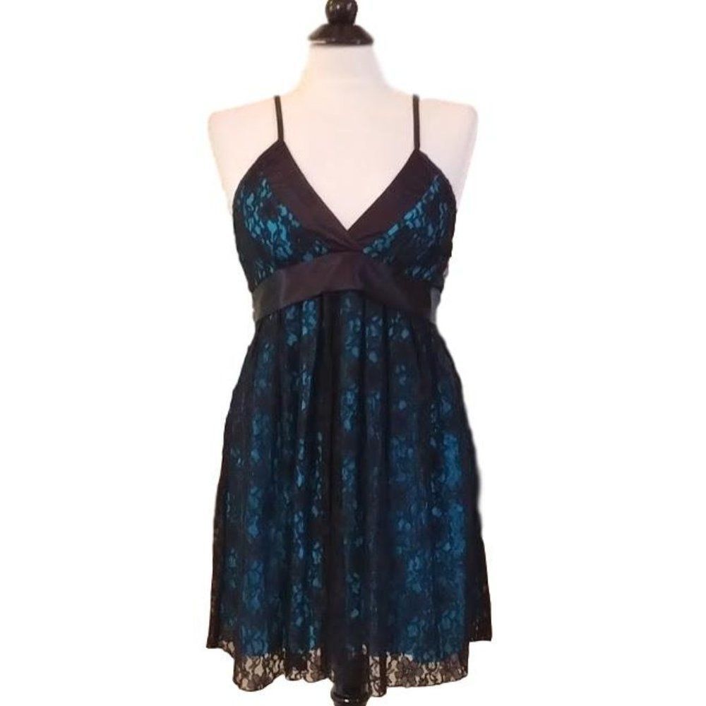 Ruby Rocks Cocktail Dress ~Satin & Lace ~.Empire Waist ~ Plunge V-neck ~ NEW